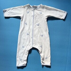 Magnolia Baby White and Blue Romper with Whale Embroidery SIZE 3m
